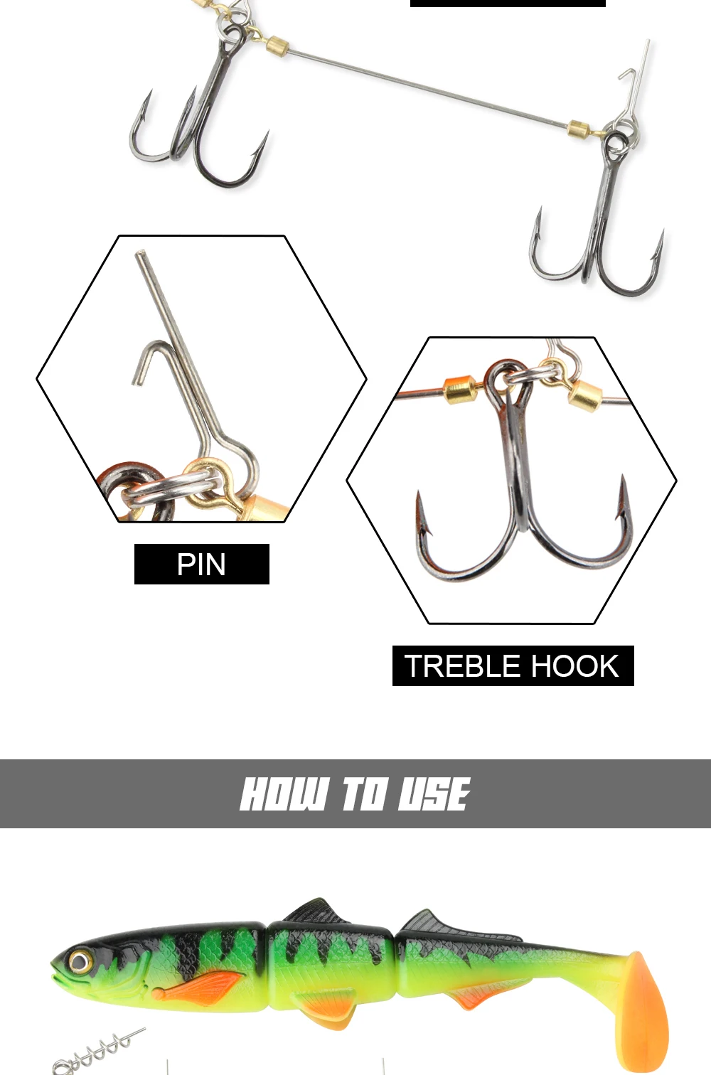 Spinpoler Pike Stinger Rig Hook Systerm mit 3D Swimbait Soft Lure Fishing Bait Paddle T Tails For Zander Pike Big Game Fish – Detail 5
