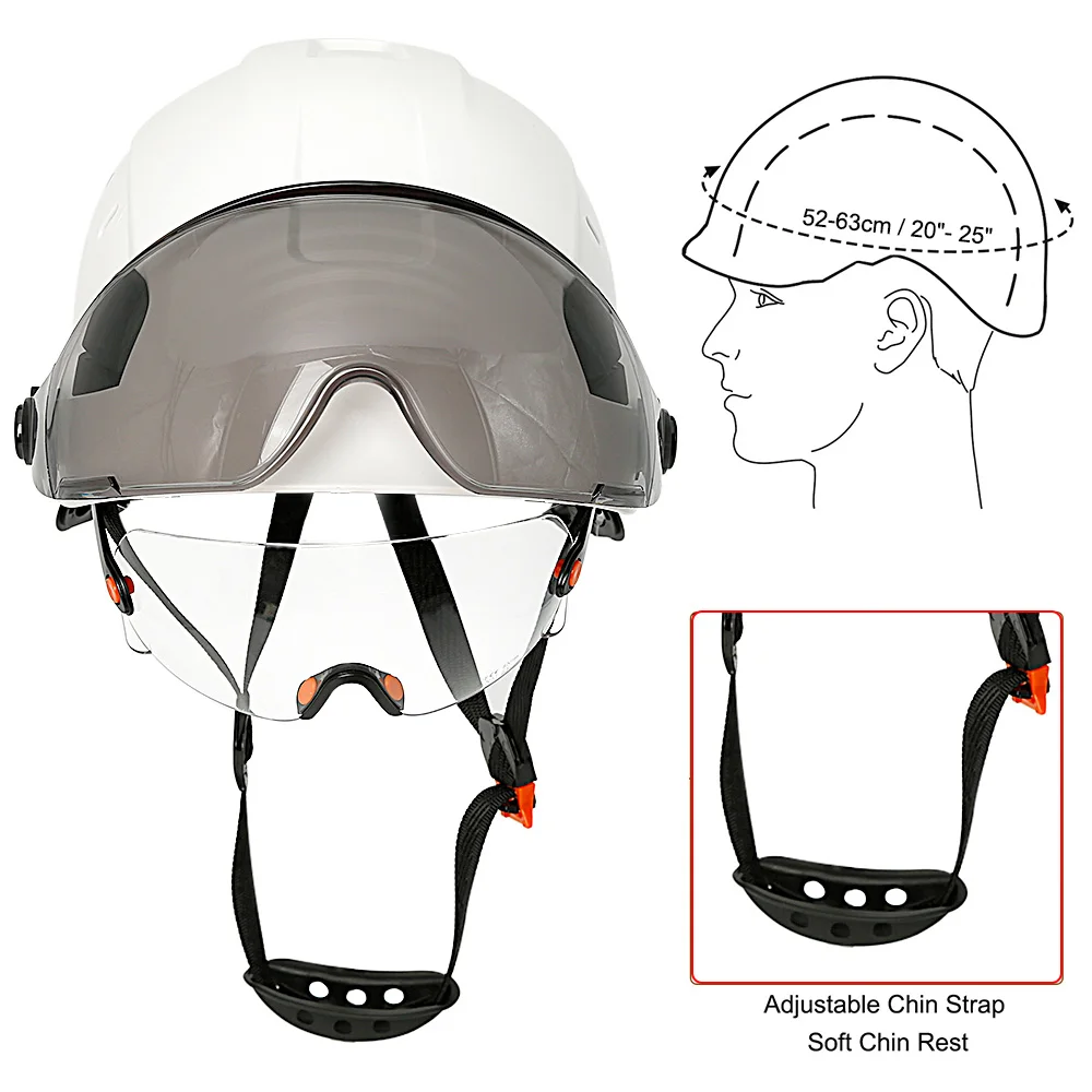 Capacete de segurança de construção ce com viseira, óculos embutidos para engenheiro, capacete abs, boné de trabalho industrial ansi, proteção de cabeça, novo