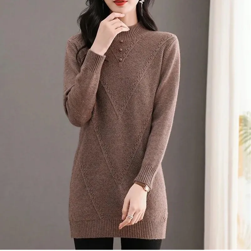 

New Autumn Winter Mid Long Sweater Women Pullover Loose Casual warm Knitted Sweater Jumper Female Tops Bottoming Shirt Ladie