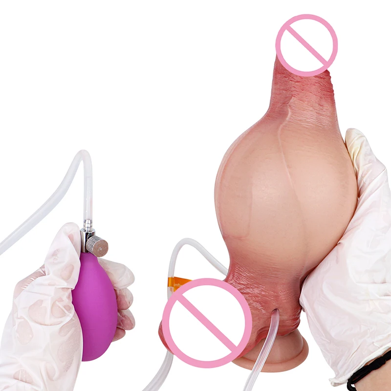 18.5*4.3cm Curved Skin-Feel Inflatable Penis Squirt Dildo Ejaculation Dick Women Masturbator Sex Toys for Vagina Masturbation