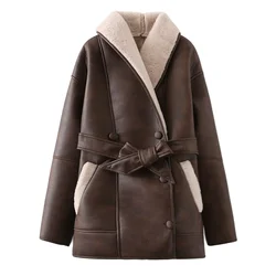 PB&ZA Design Belt Thickened Windbreaker Coat Top Collar Button Decoration Autumn/Winter New Women's Coat