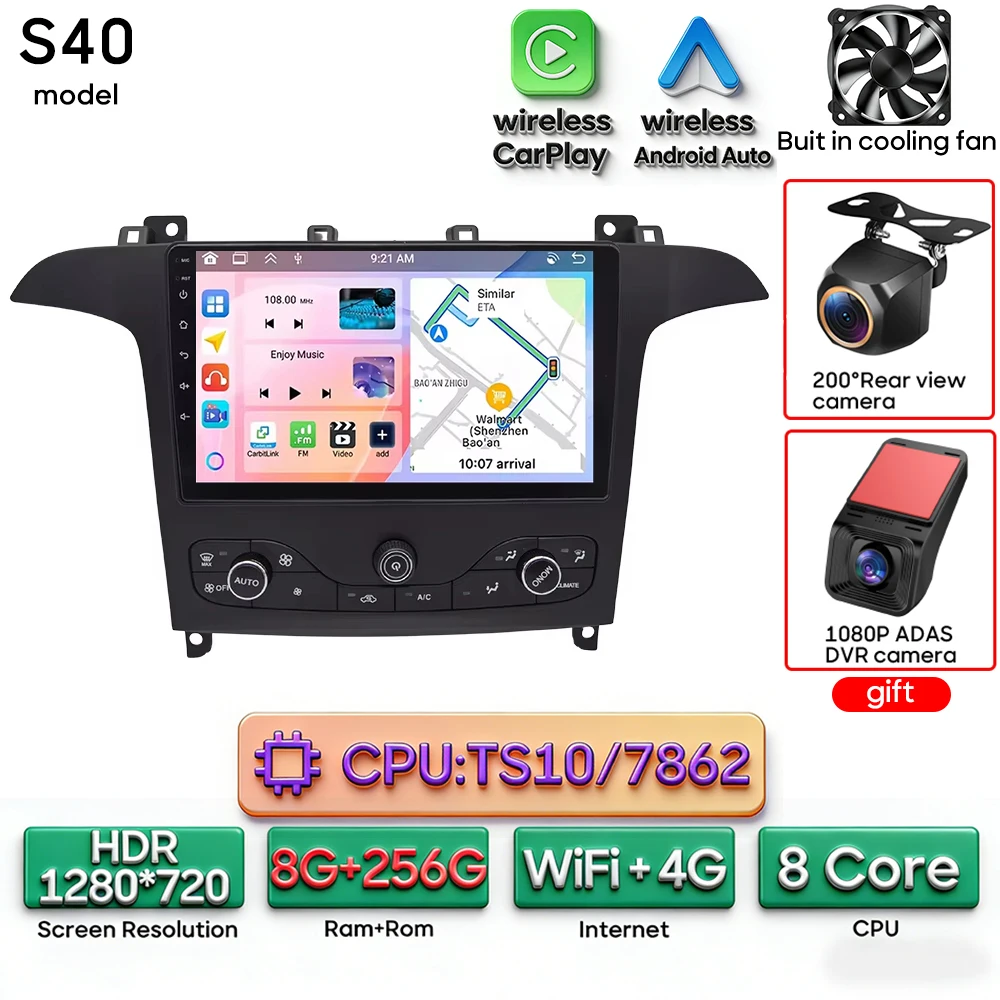 Android 16 voor Ford S-Max S-MAX 2006 - 2015 voor Ford Galaxy 2014 Auto Multimedia Speler Carplay Radio Video Navigatie GPS 2din