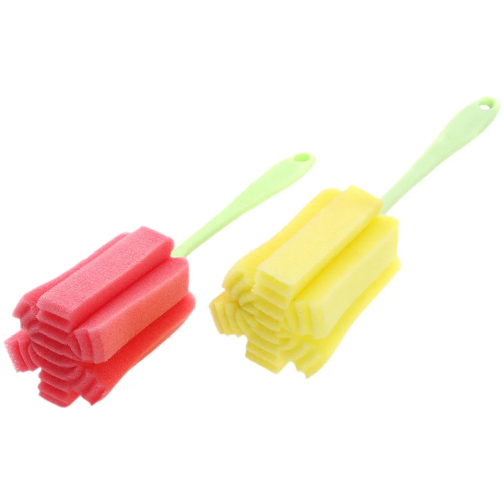 

2 Pcs Long Handle Sponge Brush Cup Water Bottle with Plastic Cleaning Washer Baby Feeding Scrubber