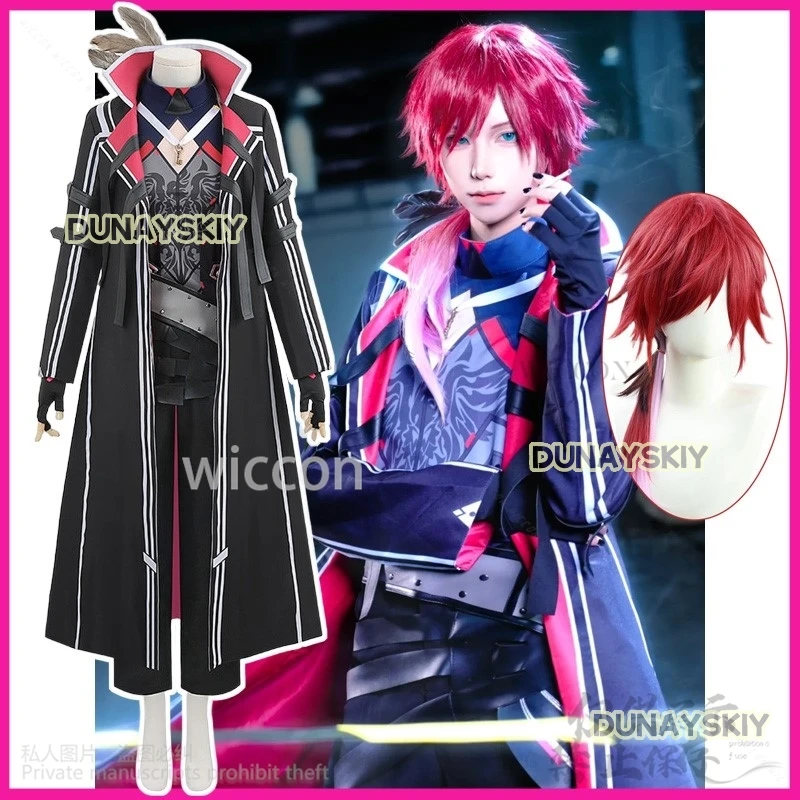 Anime Virtual YouTuber NIJISANJI Cosplay Lauren Iroas Costume Wig Long Trench Coat Uniform Man Goth Halloween Suit Customized