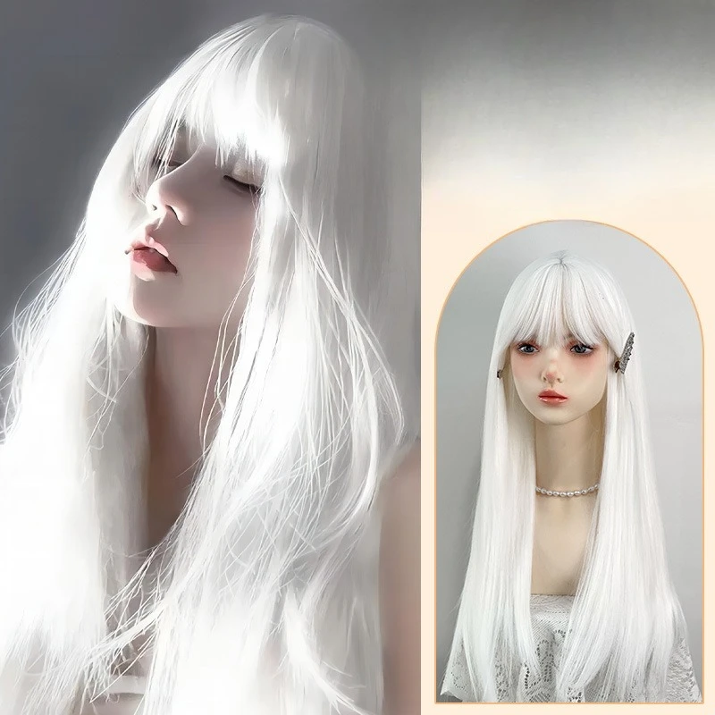 

Manufacturer wig female long hair whole wig cover straight hair white universal cos natural full head cover wig