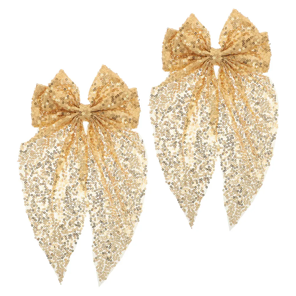 

2Pcs Sequin Oversized Bow Hair Clips Golden Sparkly Glitter Bow Hairpin Stylish Hair Accessories for Women Sequins Hairpin