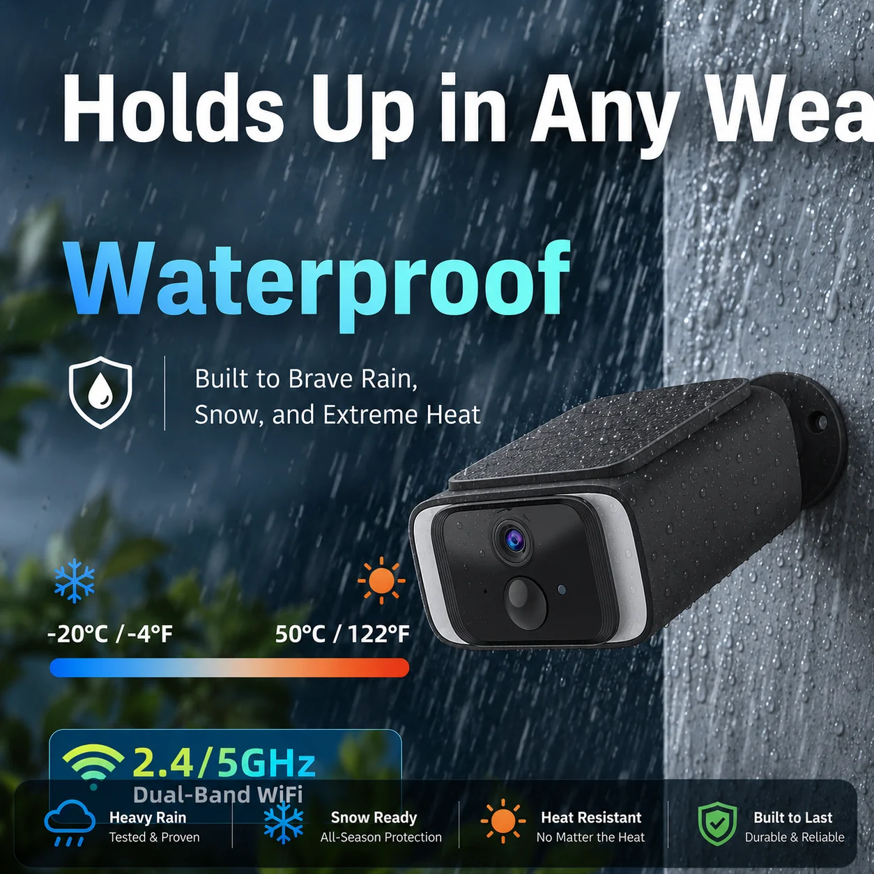 5MP HD Outdoor Solar Security IP Camera 5GHz WiFi Bullet PIR Motion Detection Two-Way Audio Built-In Battery Ultra Long Standby