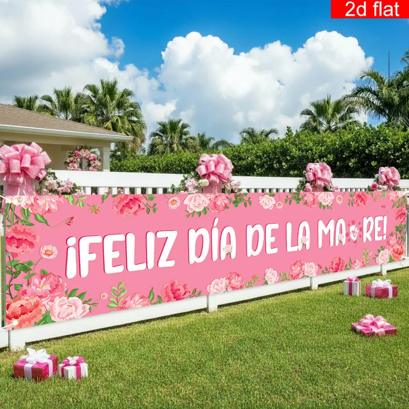 VIKAMA Spanischsprachiges Happy Party Banner zum Muttertag – Hängeschild im Gartenhof – Festival-Heimdekoration