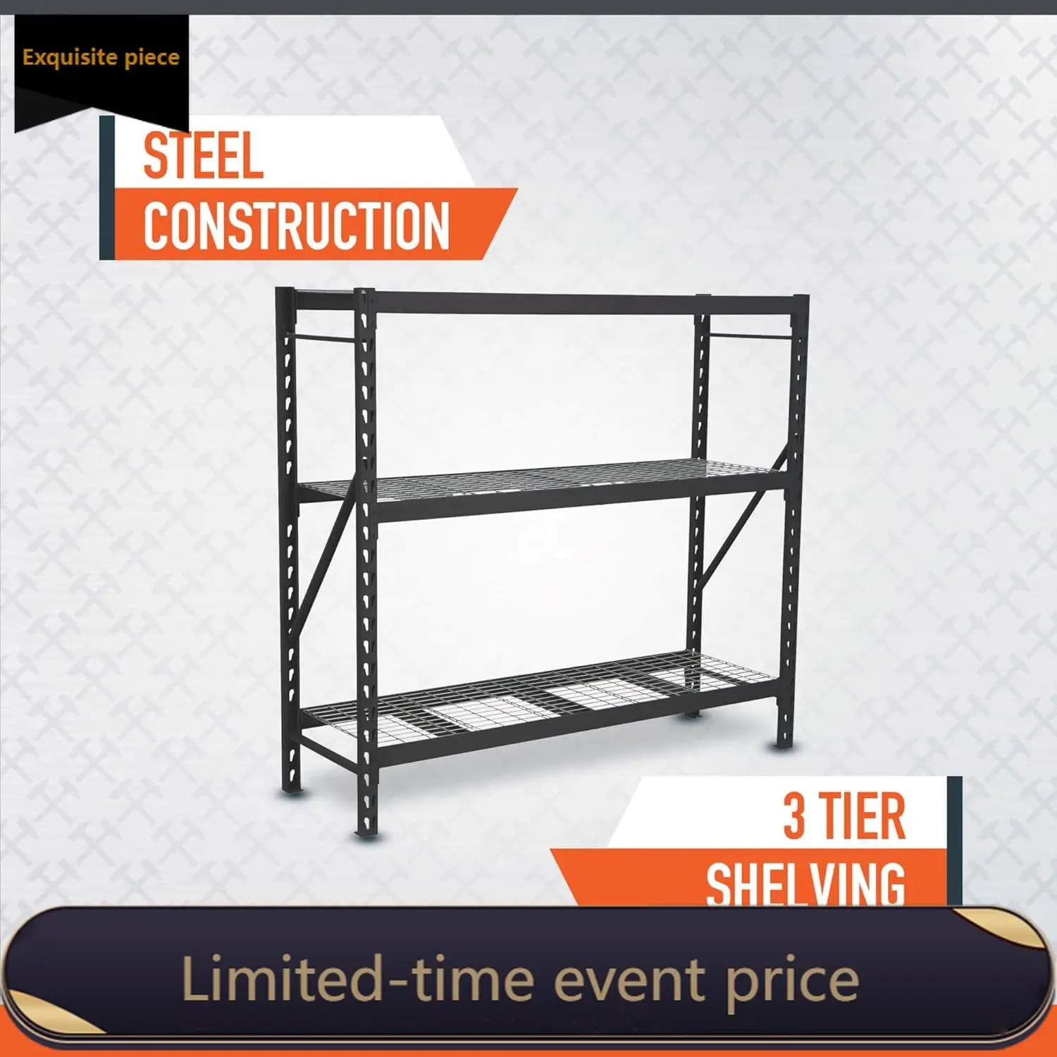 

Industrial Shelving Rack, 3 Storage Shelves Steel Construction 3-Tier Rack with 2000-Lb Load Capacity Per Shelf, Garage Storage