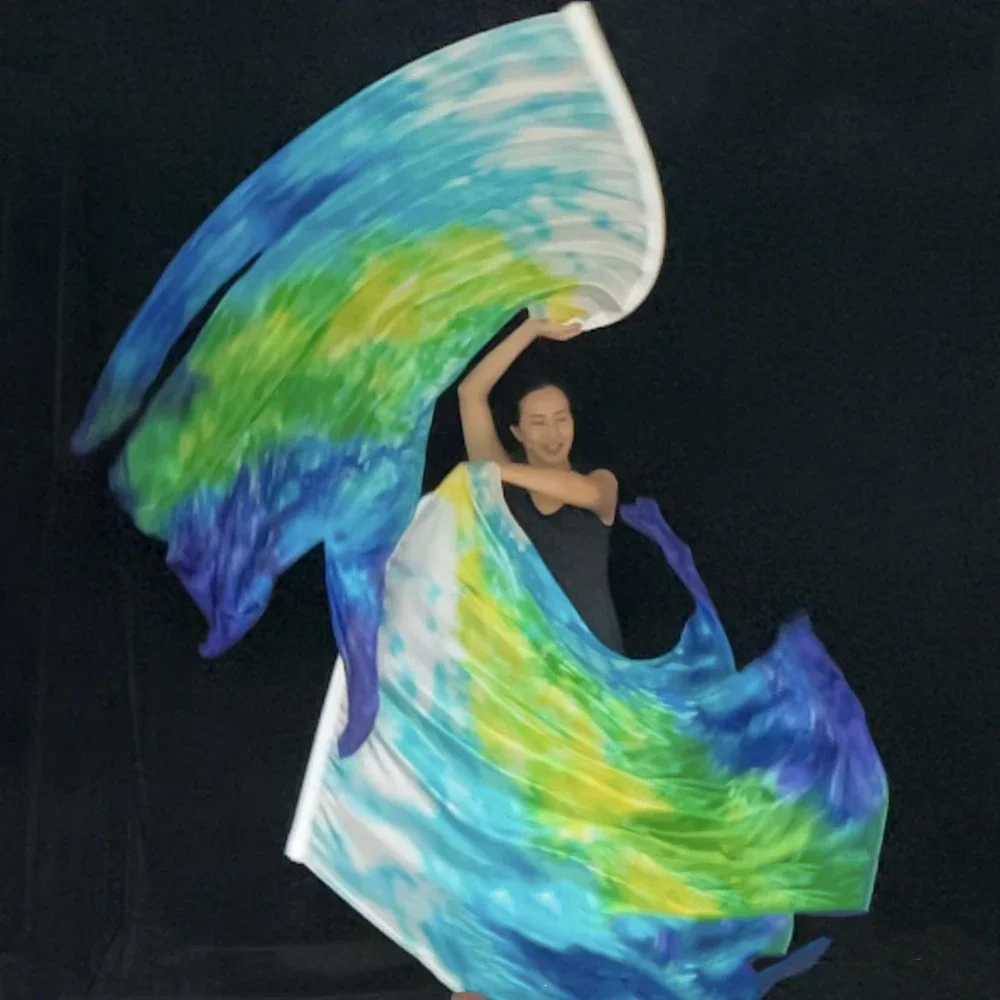 

1PC Belly Dance Scarf Silk Veils Belly Dance Semicircle Flags Women Dance Tie-dye Silk Veil Flag Dance Performance Accessories