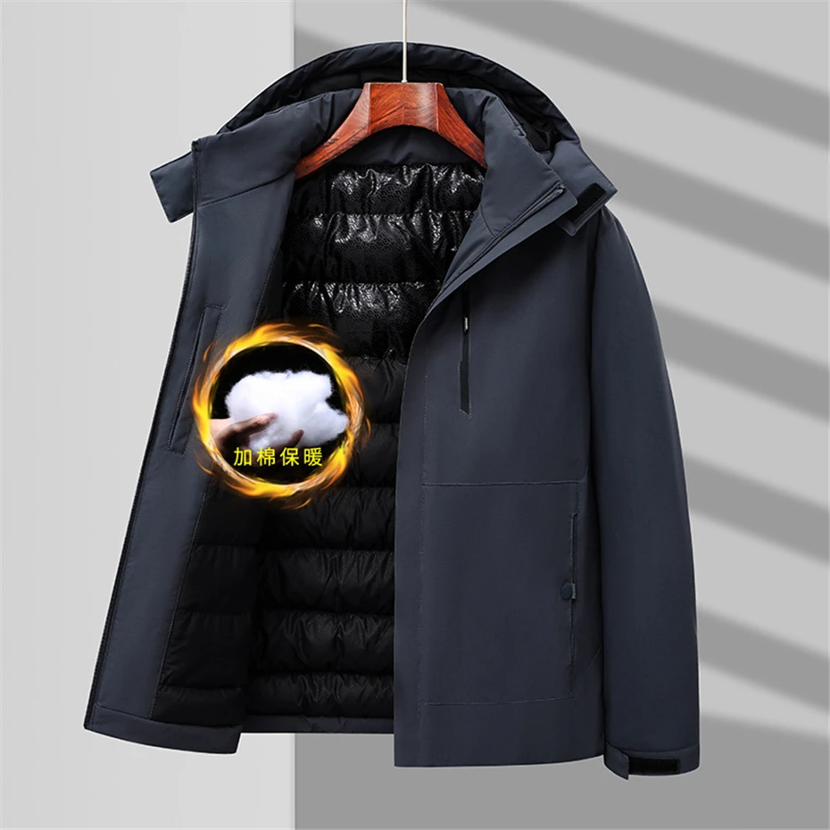 Winter Thick Jacket Men Parkas Plus Size 8XL Fashion Casual Solid Color Hooded Parkas Male Thick Jacket Coat Big Size 8XL