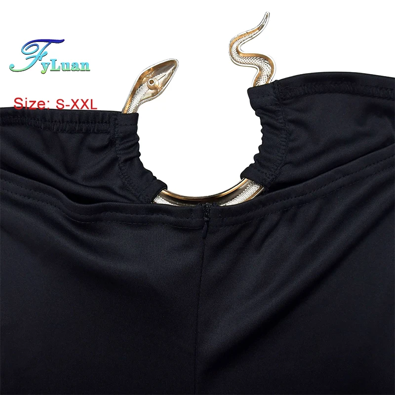 جميلة حمالة الجوف خارج ثعبان المعادن واسعة الساق السروال القصير النساء واسعة الساق العميق الخامس الرقبة أكمام موضة قبالة الكتف حللا