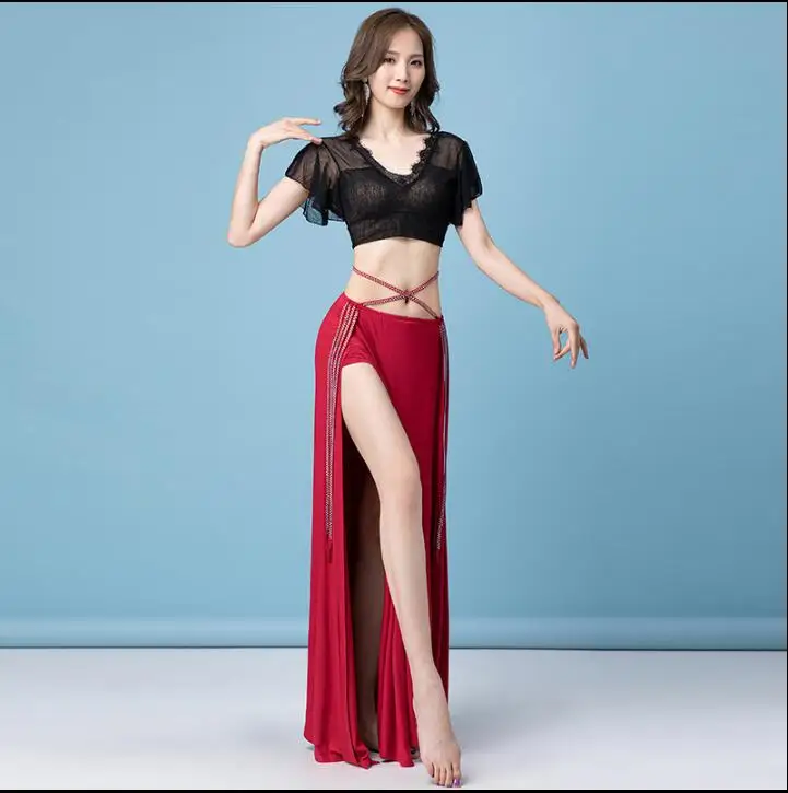 Buikdans Split Lange Top + Mesh Rok Oosterse Professionele Pakken Vrouwen