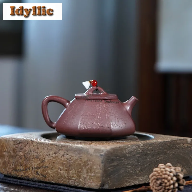 

200 мл классический Исин фиолетовый глиняный чайник ручной работы с каменной ложкой горшок необработанная руда фиолетовый чайник грязевой чайник Чайный сервиз Zisha подарки