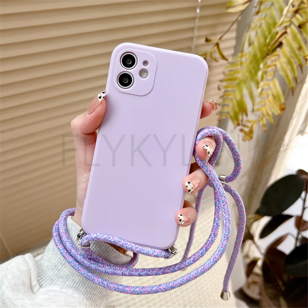 Crossbody Necklace Lanyard Cord Strap Chain Case For Xiaomi Redmi 14C 13 13C 4G Soft Silicone Cover For Xiaomi 14T Pro POCO C65