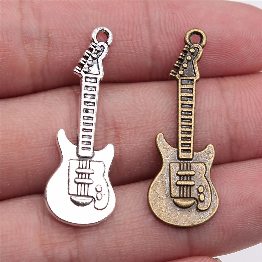 WYSIWYG 10pcs Charms Electic Guitar 35x12mm Antique Making Pendant Fit Vintage Tibetan Silver Color DIY Handmade Jewelry