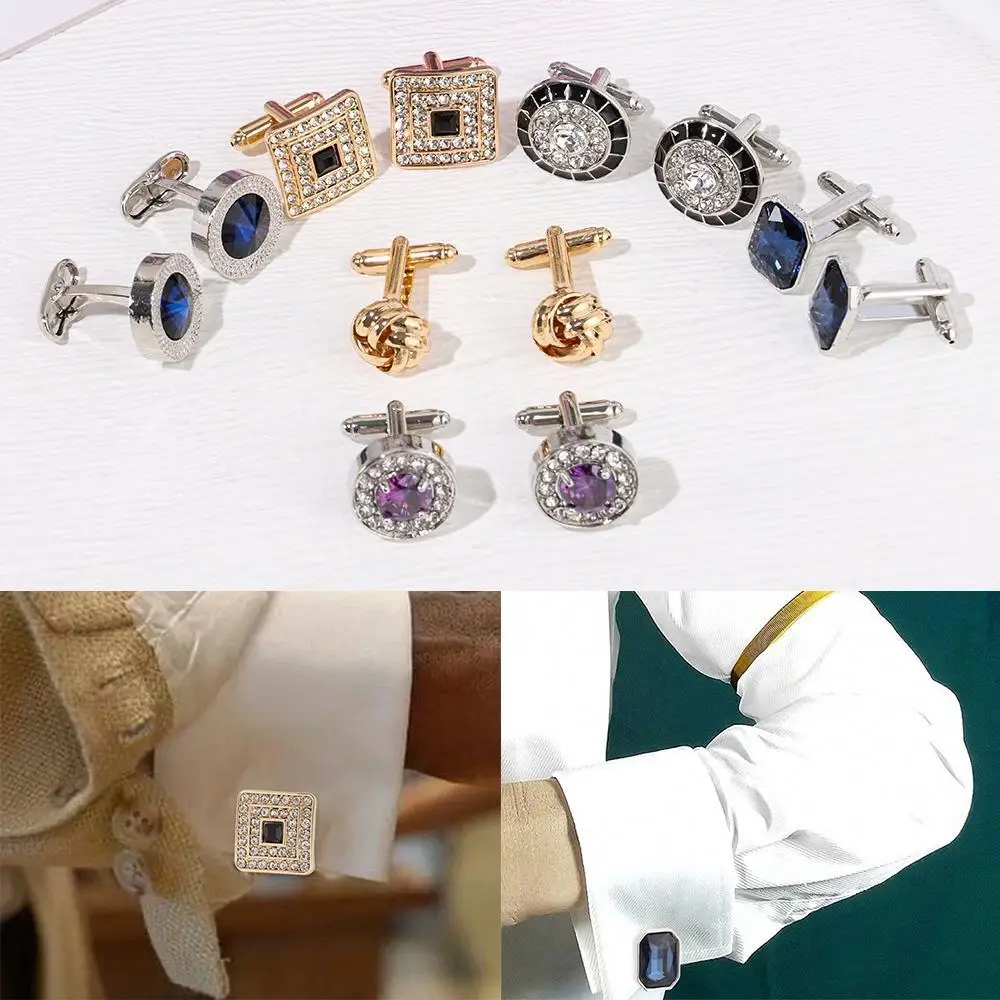 Elegant Style Knot Crystal White Cufflinks for Mens Shirt Cuff Links Novelty Luxury Blue