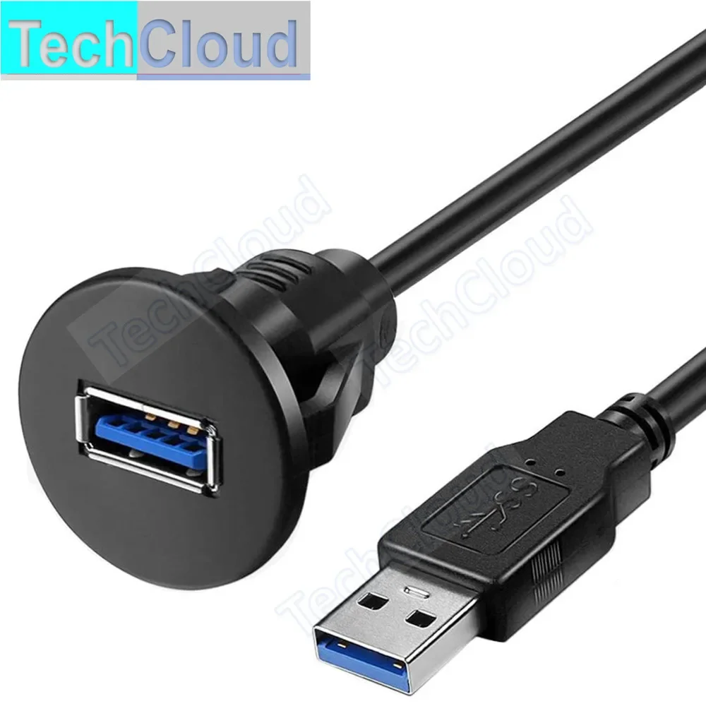 5Gbps USB Waterproof Embedded Dashboard Panelcharge cable USB 3.0 Port Male to Female Car Motorcycle charge Extension Cable