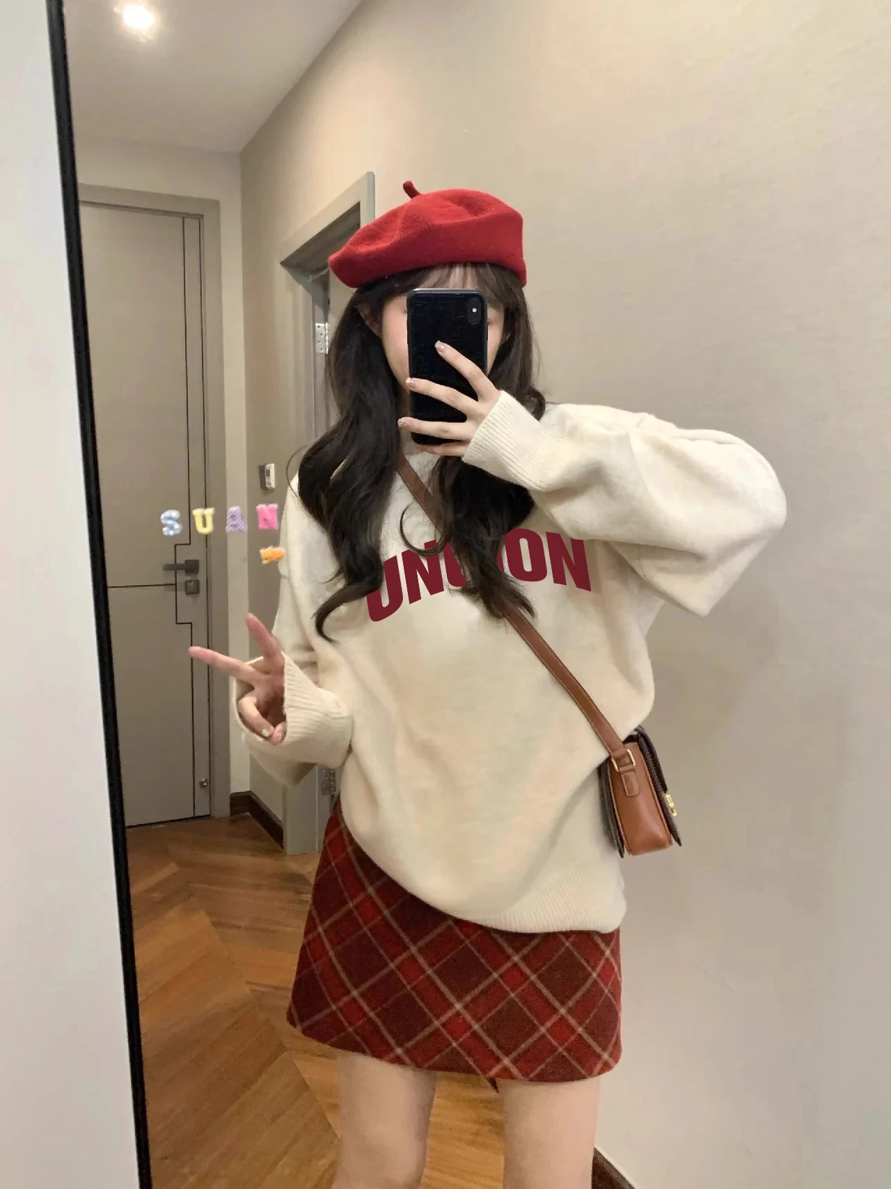 FIGOHR Women's Korean White Knitted Sweater Round Neck Letter Printed Sweater 2024 Autumn Winter