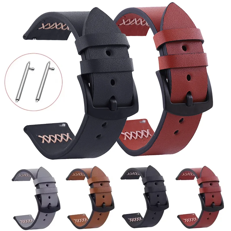 20/22 مللي متر حزام من الجلد الطبيعي لساعة سامسونج جالاكسي 7/6/5 برو/4 كلاسيكي 24/26 مللي متر سوار رياضي هواوي/Redmi حزام (استيك) ساعة الأشرطة