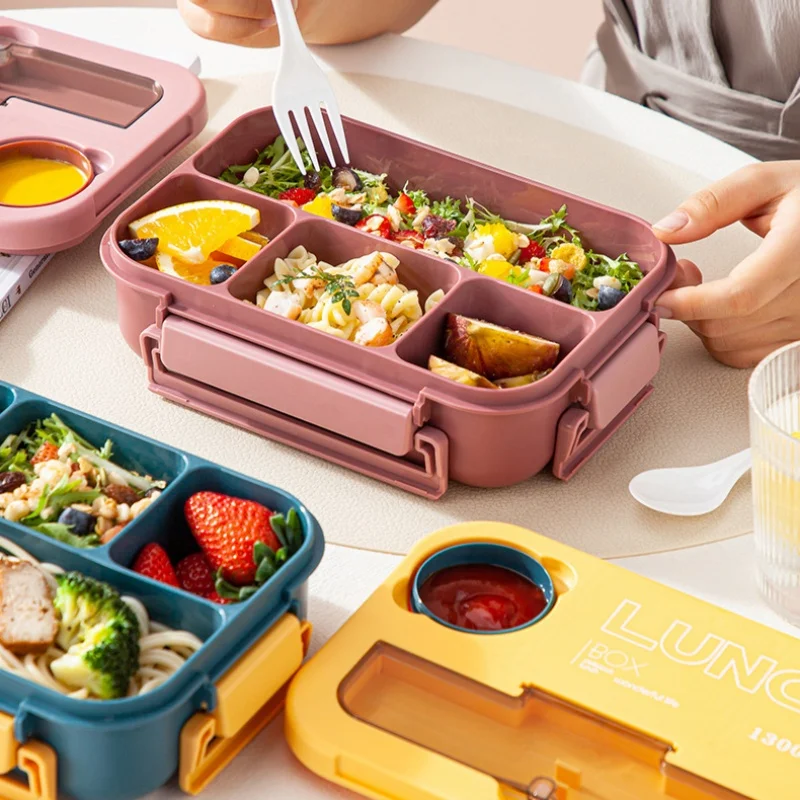 Scomparto 1300ML Lunch Box portatile Bambini Studenti Bento Box da ufficio con forchetta e cucchiaio Contenitore per alimenti per microonde