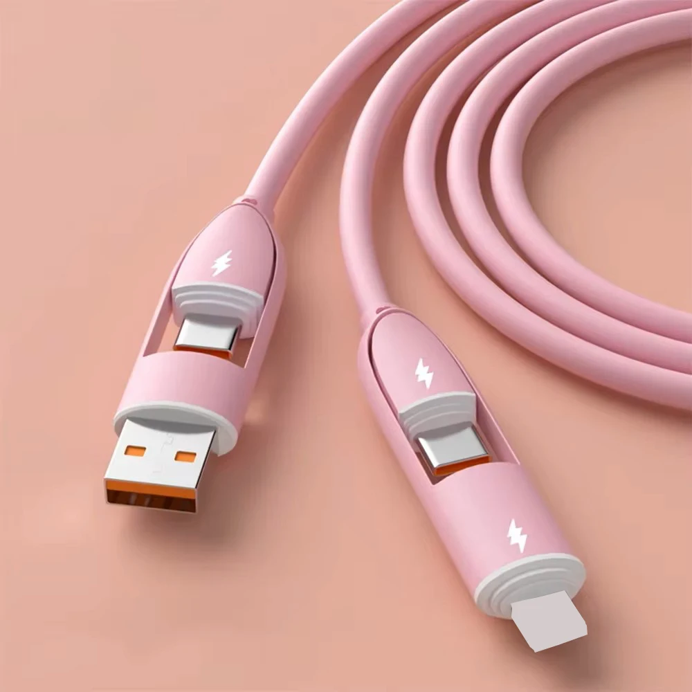 4 em 1 sílica gel mfi certificado cabo usb tipo c usb micro para iphone samsung huawei xiaomi multi portas fio de carregamento múltiplo