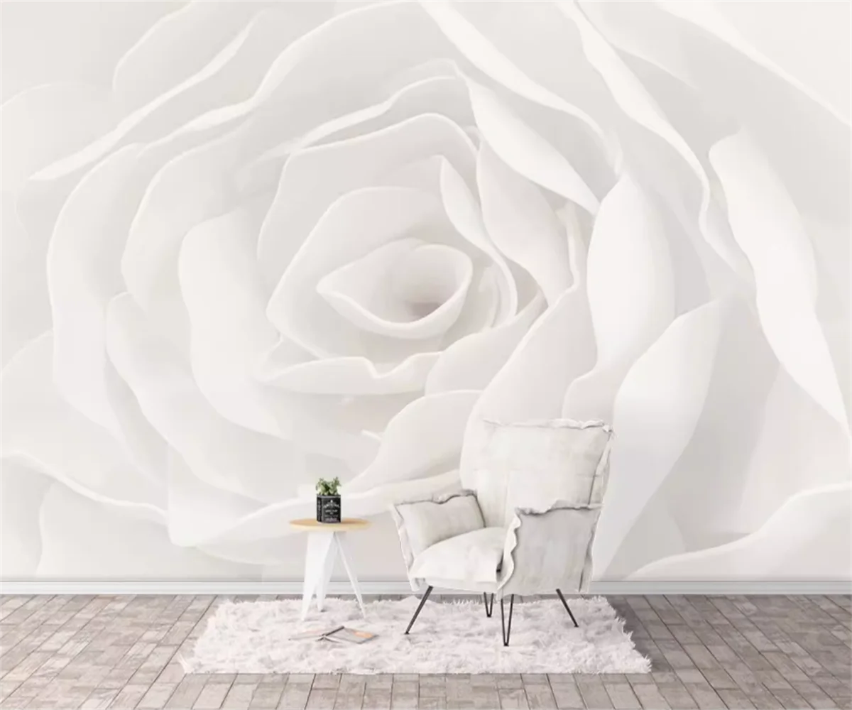 Custom size mural white pink flower wallpaper home decoration hand painted vintage rose peony decorative painting 3d wallpaper