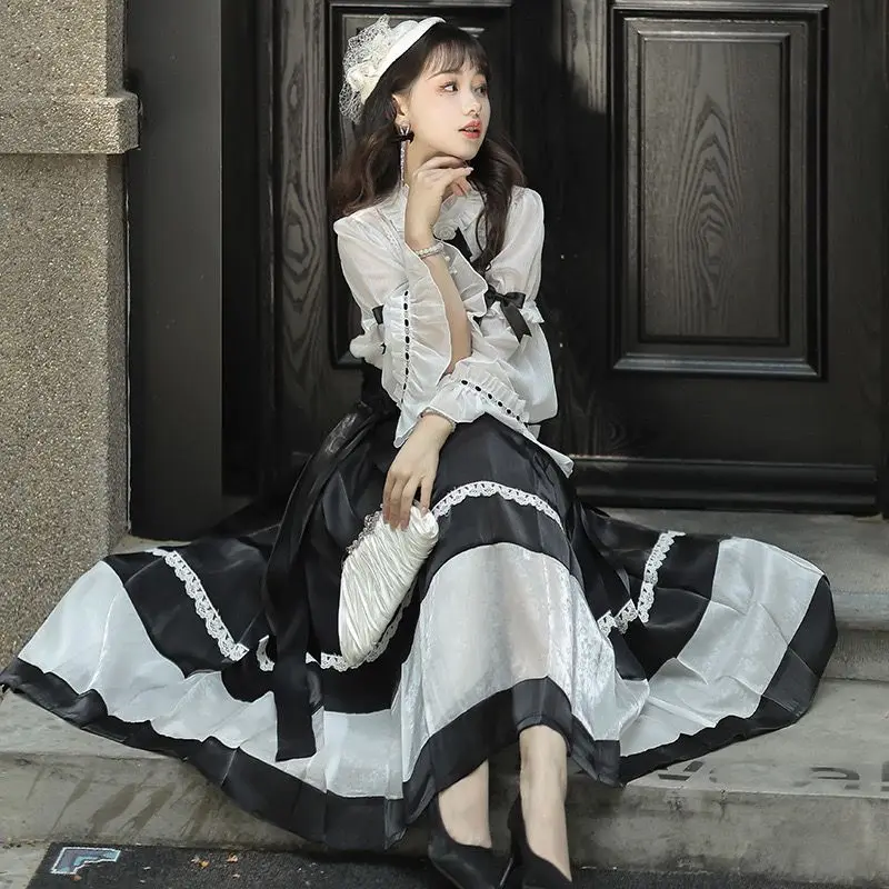 

[Moonlight Song]New Chinese Retro Lolita Dress Improved Han Element Commuter Versatile Set Black Horse Face Skirt