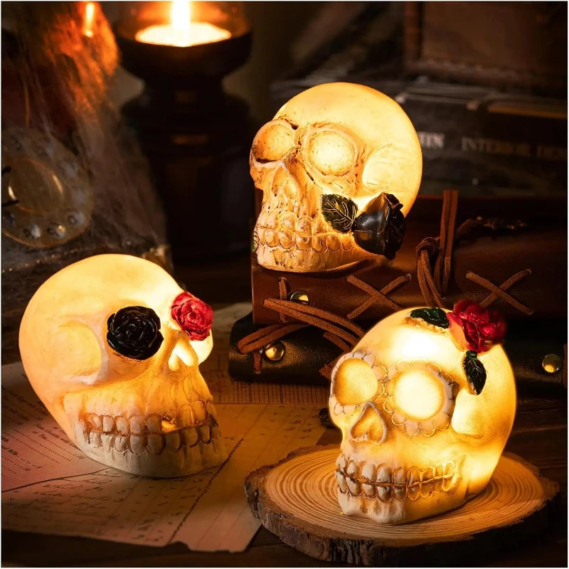 جديد هالوين مضيئة جمجمة من الراتنج مصباح ليد الجمجمة زي الدعائم هالوين الحدث الديكور جو أضواء الديكور