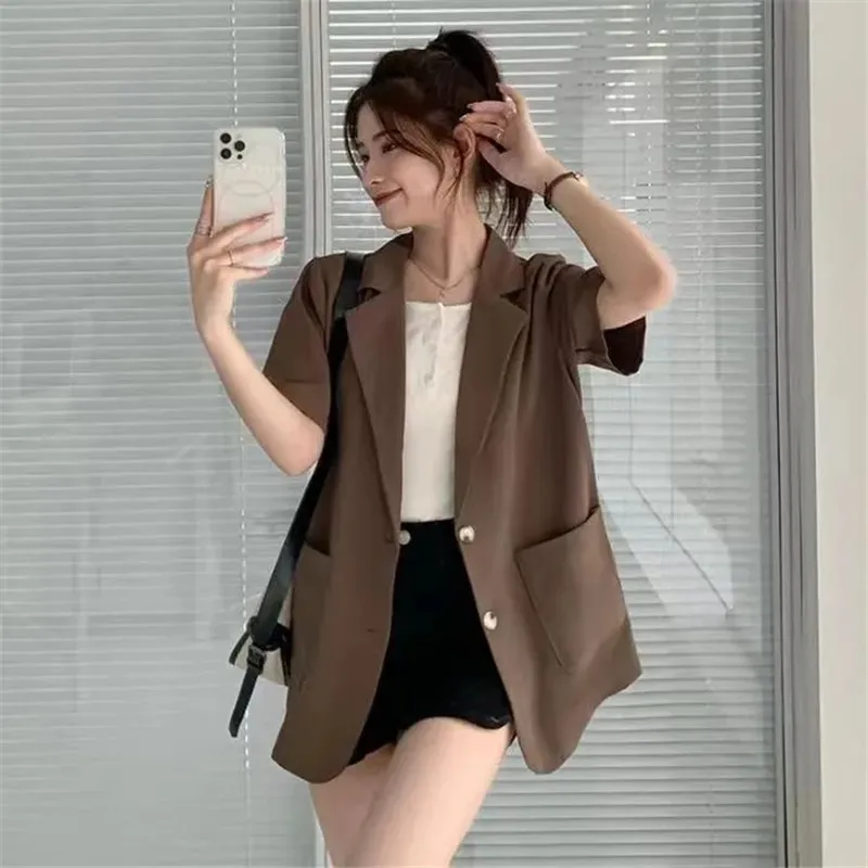 Suit Jacket Female 2024 Summer New Korean Blazer Coat Women Thin Fashion Short-Sleeved Outwear Ladies Temperament Overcoat Tops