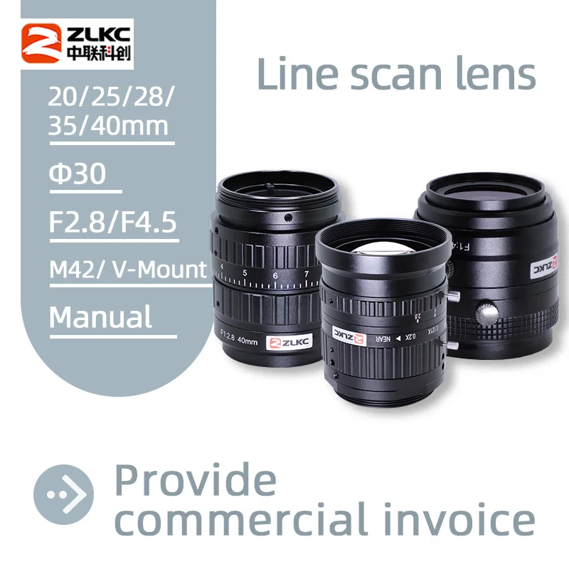 

Линейный сканирующий объектив ZLKC M42/V-крепление для камеры машинного зрения Низкое увеличение 4K 7μ высокое разрешение FL 20 мм 25 мм 28 мм 35 мм 40 мм объектив