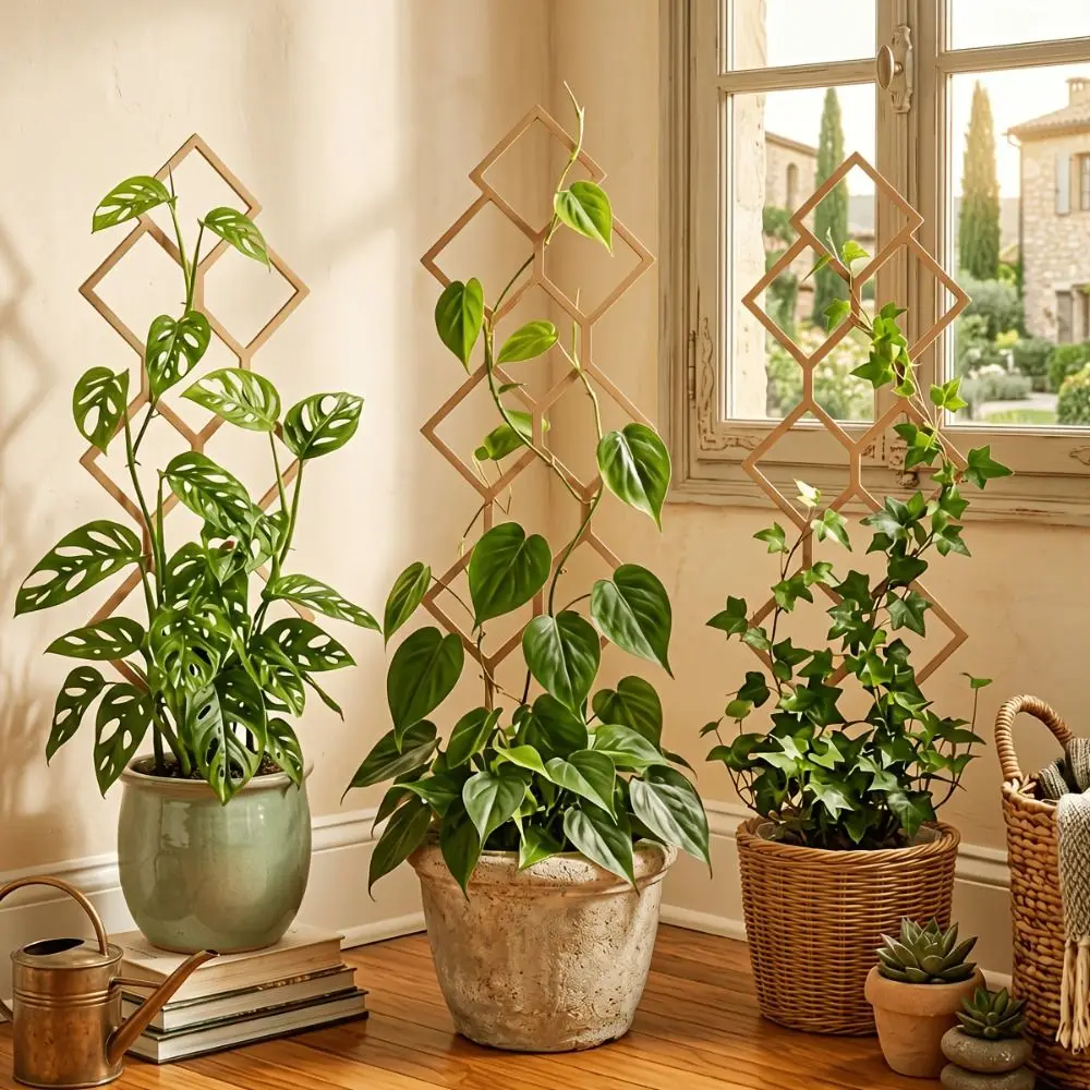 Wooden Garden Plant Trellis Hollow Out Flowers Vine Plant Trellis Frame Climbing Stand Geometric Potted Plant Climbing Rack