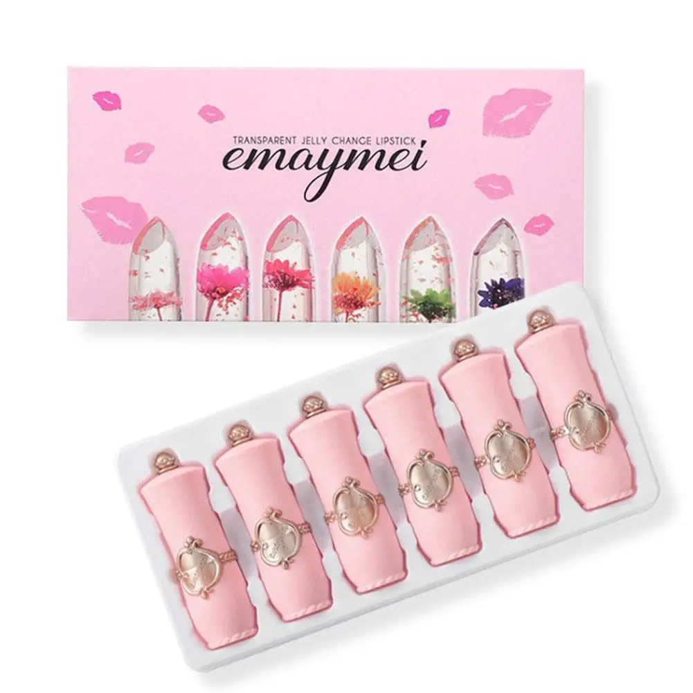Temperatura mudança de cor brilho labial 6 pçs/caixa cristal flor bálsamo kits lábio geléia vara hidratante batom nutritivo lábio s2m9
