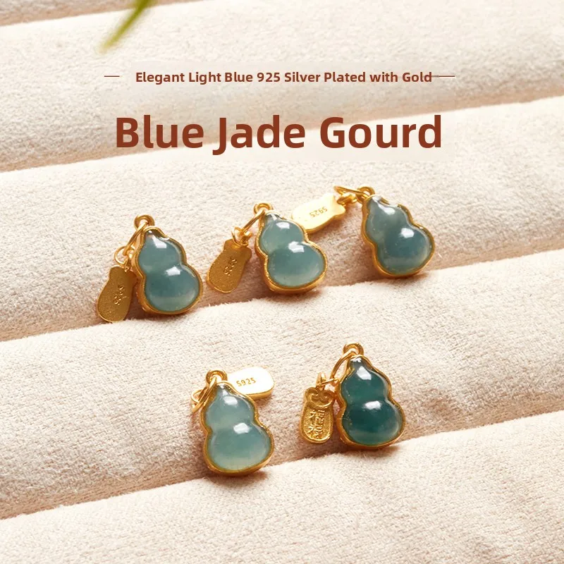 925 Silver Plated Gold Blue Water Turquoise Gourd Pendant DIY Accory Bracelet Charm Faion Jewelry Handmade Crt Supplies