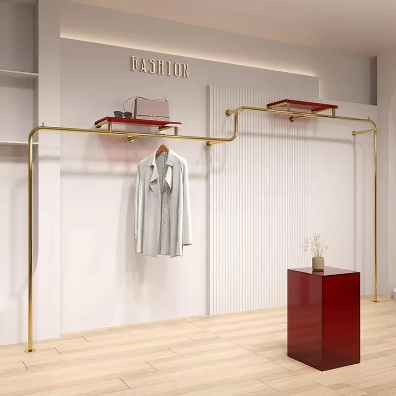 High-quality clothing store transparent bracket clothing acrylic floor standing gold acrylic transparent clothing display stand
