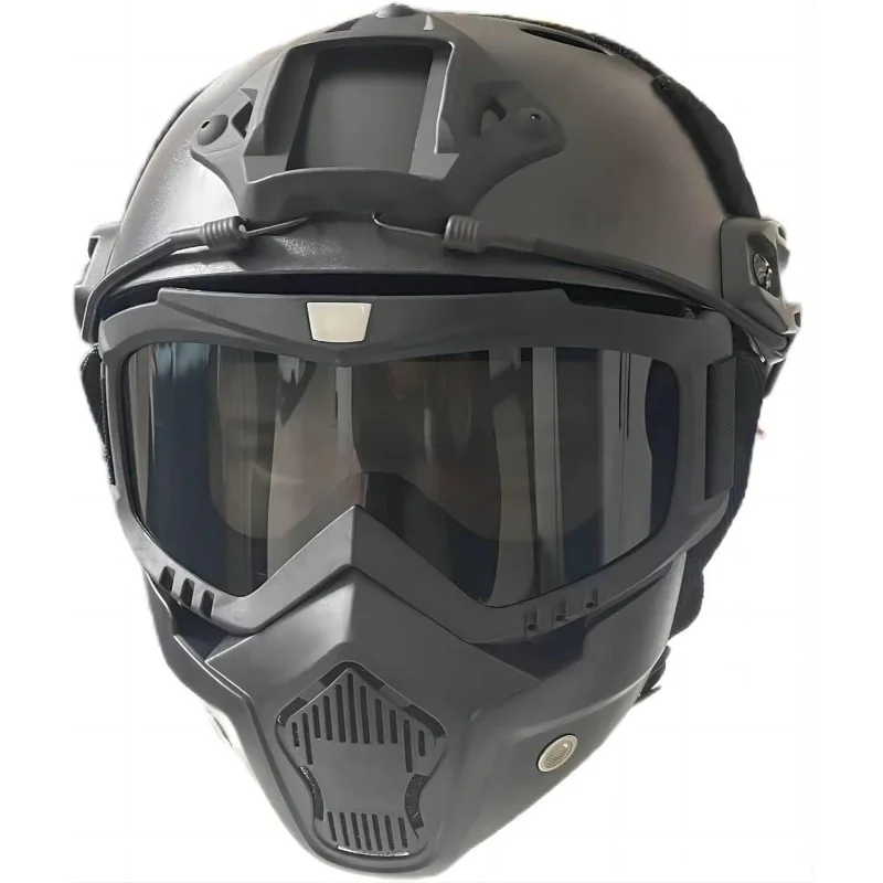 Casco táctico de cara completa ABS rápido con gafas desmontables y soporte NVG, equipo de máscara protectora militar Airsoft CS para exteriores W