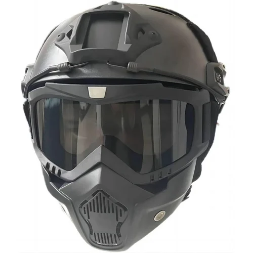 Casco táctico de cara completa ABS rápido con gafas desmontables y soporte NVG, equipo de máscara protectora militar Airsoft CS para exteriores W
