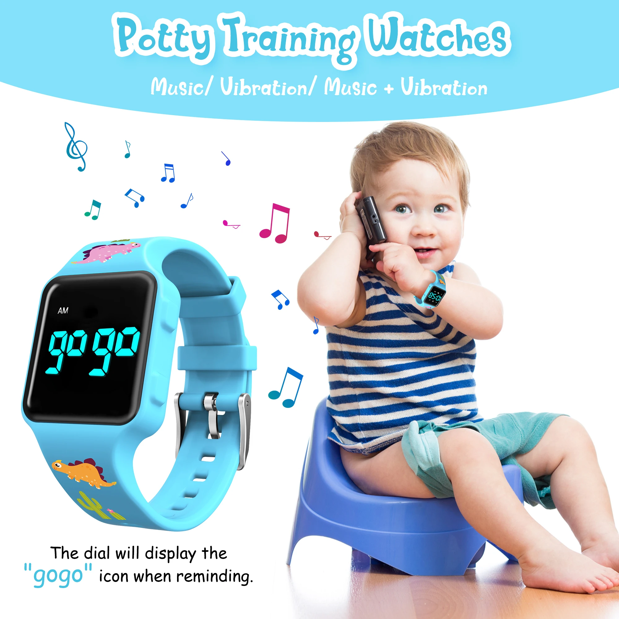 Kids Potty Training Watch Waterproof Digital Rechargeable Watches for Toddler withAlarm Clocks andVibration Reminder Timer Watch