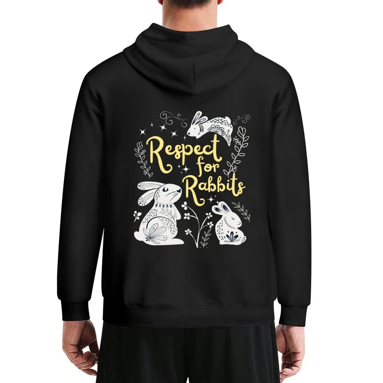 

Bunny Rabbit RESPECT whimsical Hoodie male clothes mens clothes men's autumn clothes men's coat tracksuits