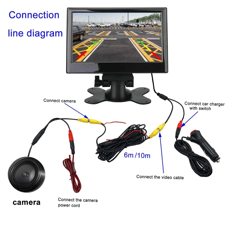 12V-24V 7 Inch TFT LCD Color HD Monitor With 12LED Light Camera For Car CCTV Reverse Rear View Car Electronic Accessories