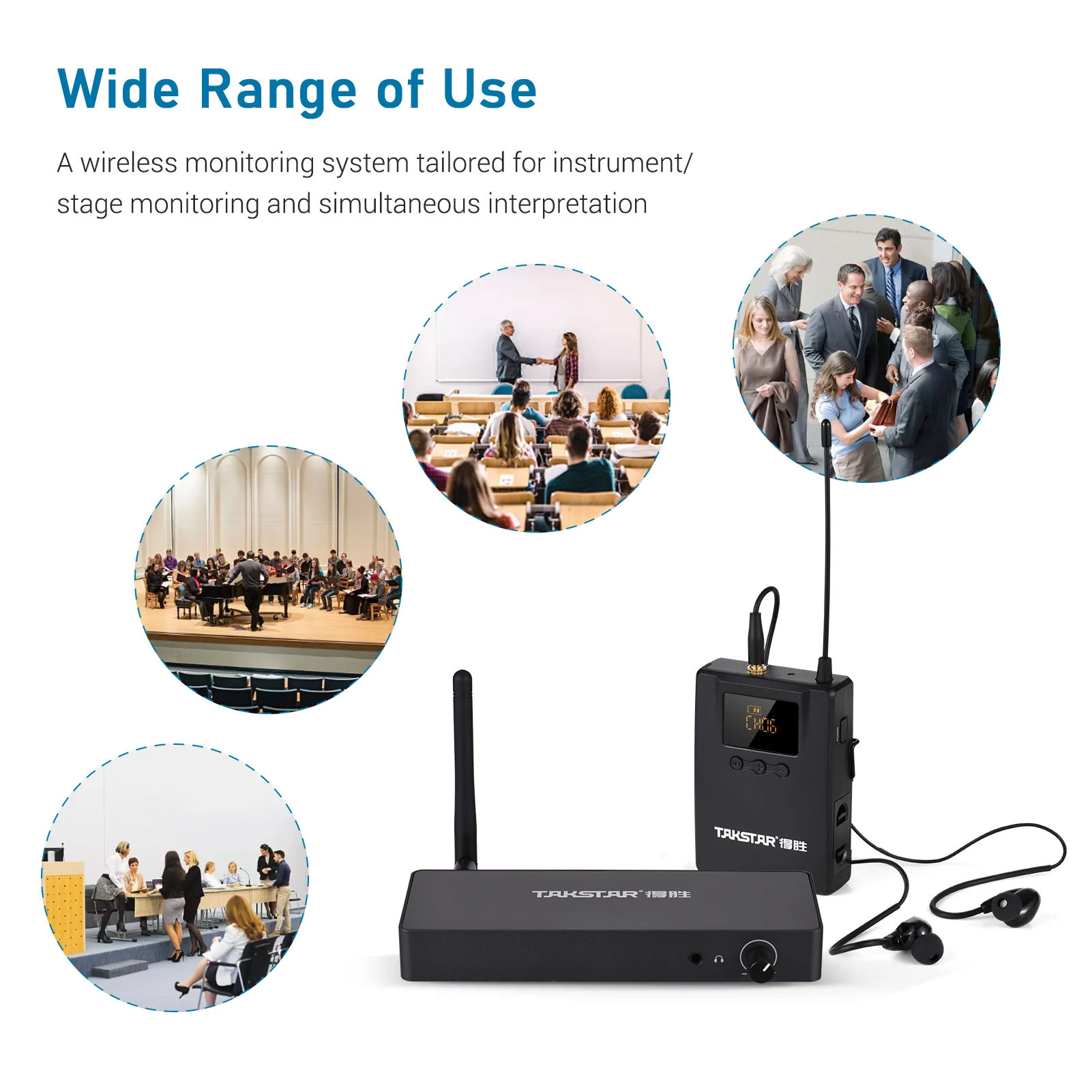 TAKSTAR WPM-300 Wireless Monitoring System with In-ear Earphone UHF Audio Transmitter Bodypack Receiver 164FT Transmission Range