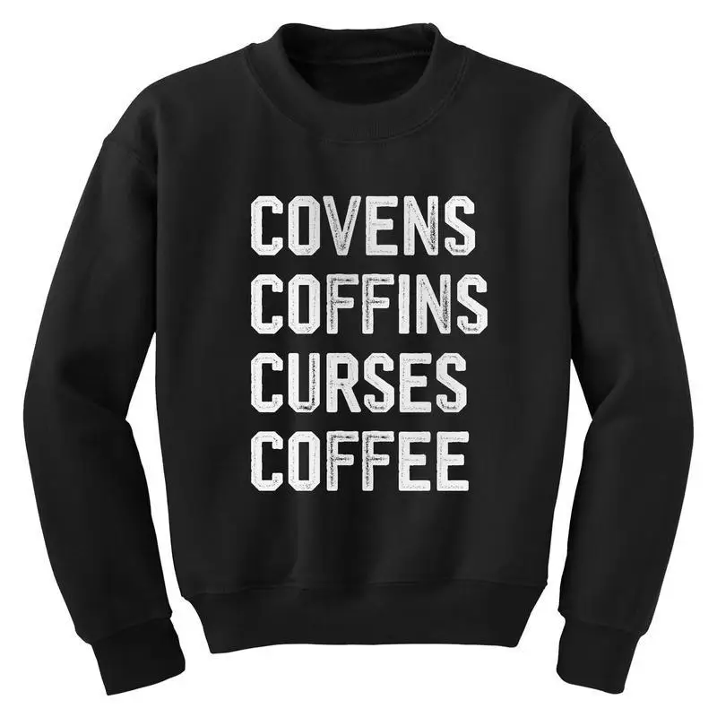 

Men Gothic Coffee Sweatshirt Coven Coffins Curses Graphic Tee Halloween Witchy Aesthetic Pullover Dark Academia Top Gift