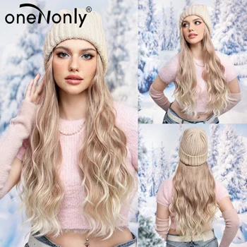 oneNonly Blonde Wavey Hat wigs Cap Connect Synthetic Wigs Hair for Women Cosplay Daily Party Use High Resistant Fiber Hair