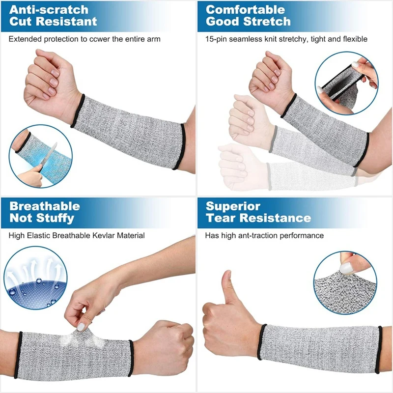 Top!-4 Pairs Cut Resistant Sleeve Arm Protection Sleeves Level 5 Protection Safety Protective Sleeves For Men Women