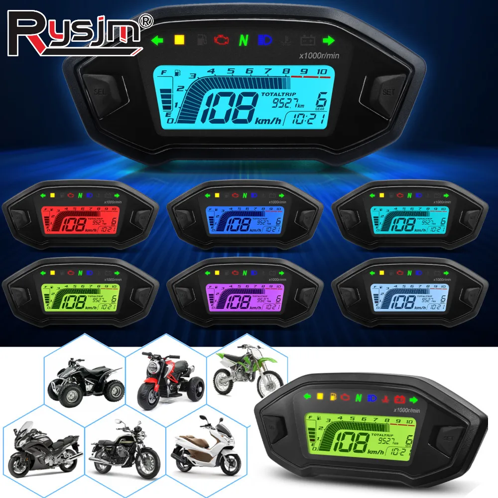 7 Colors Adjust Universal Motorcycle Speedometer Digital Odometer For 2,4 Cylinder 10000RPM Motorcycle Instrument Dashboard 12V