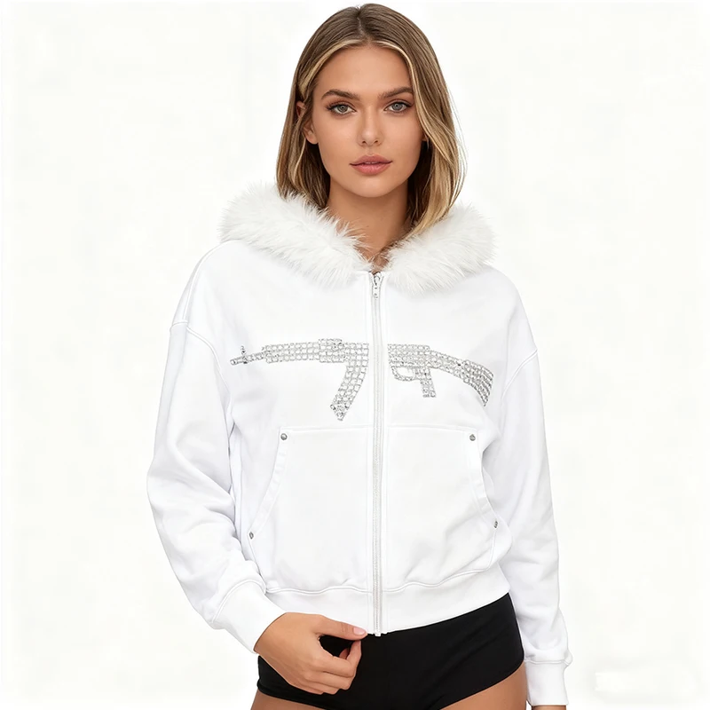 سترة بقلنسوة على طراز جديد لعام 2025 Harajuku Punk سترة بقلنسوة مرصعة بالألماس الساخن Y2k ملابس الخريف والشتاء #1