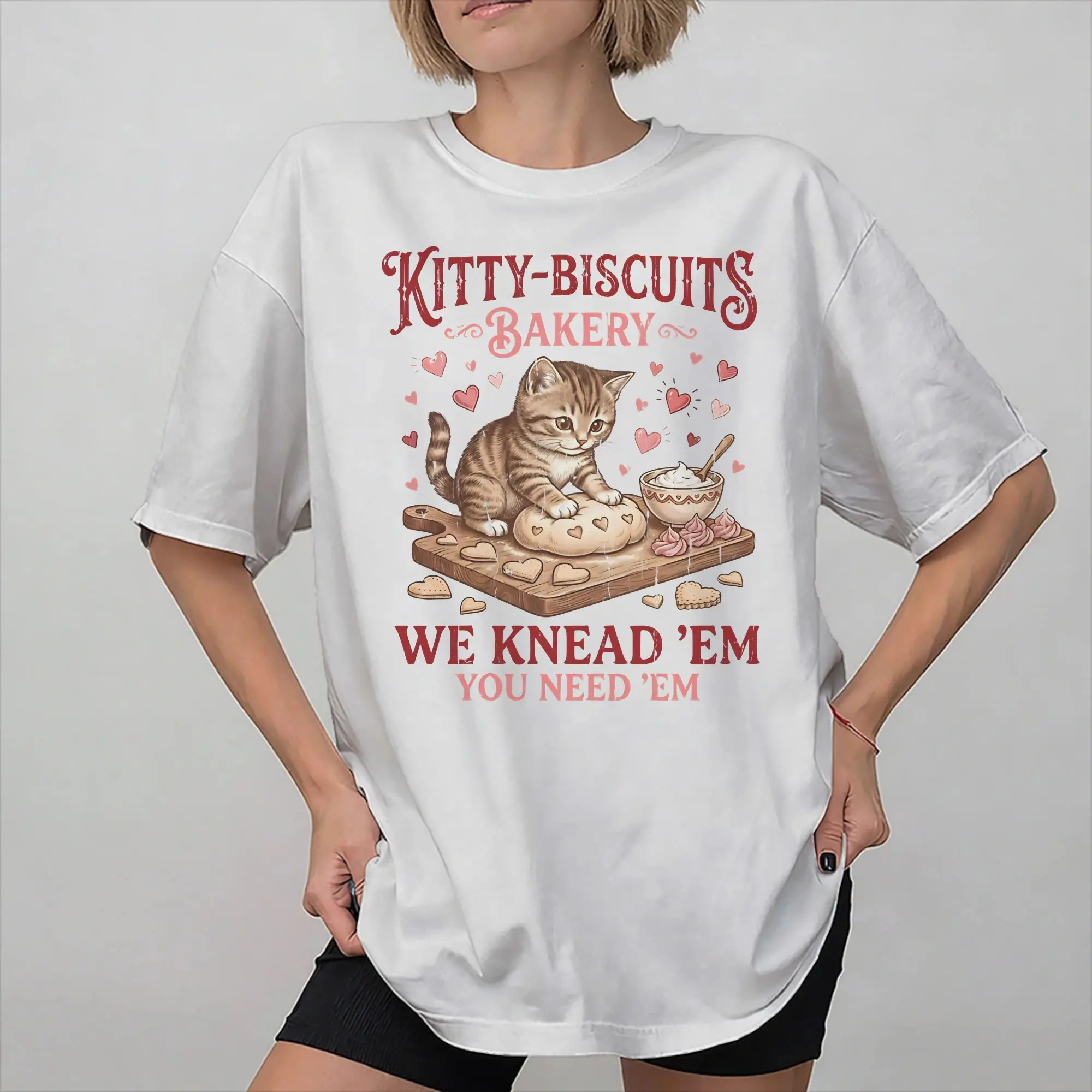 Men Women Graphic  Biscuits We Knead Em You Need Em T Shirt Tee Pure Cotton Cute Cats T-shirts Clothing