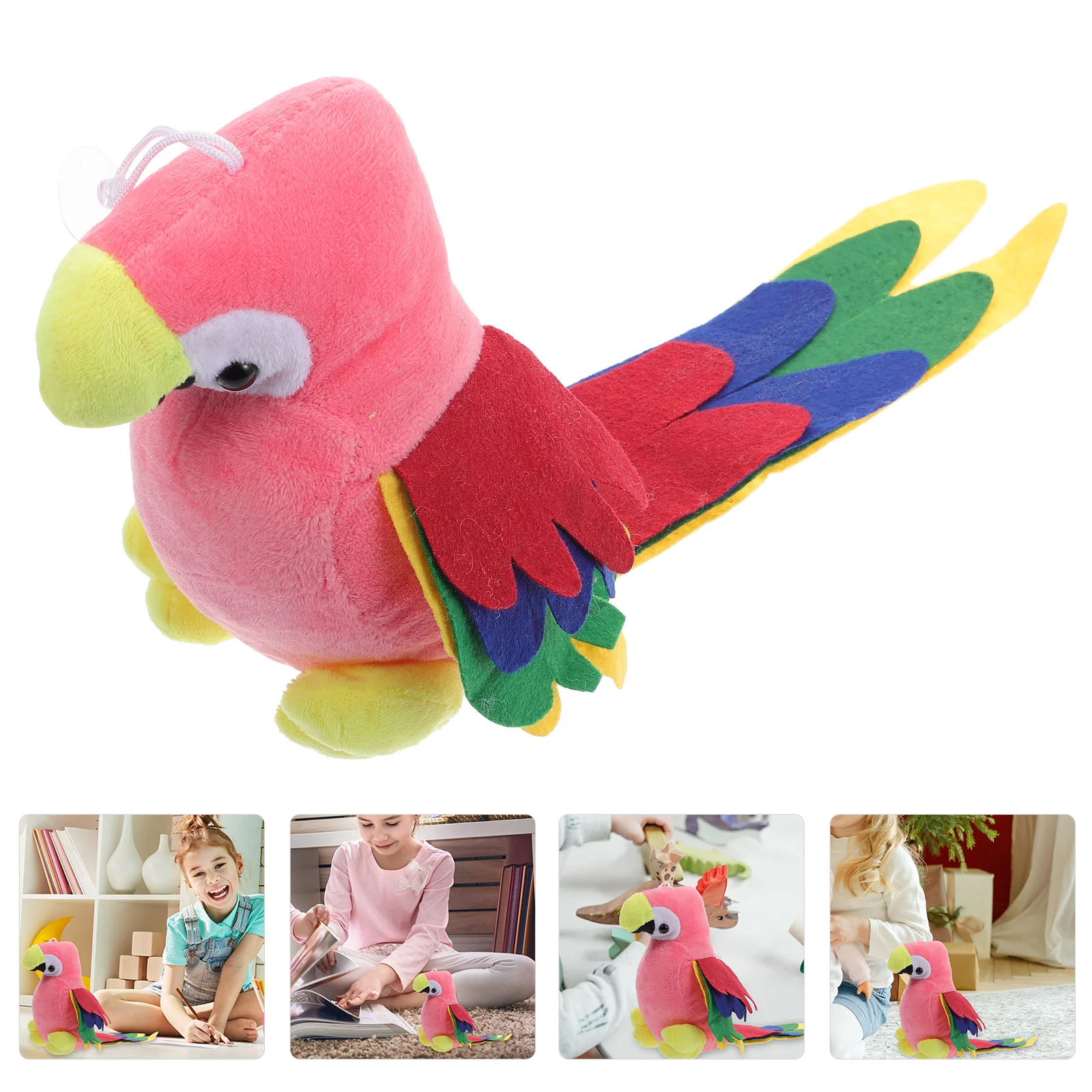 

Fluffy Throw Pillow Gift Colorful Parrot Toys Animal Shaped Hairy Stuffed Pink