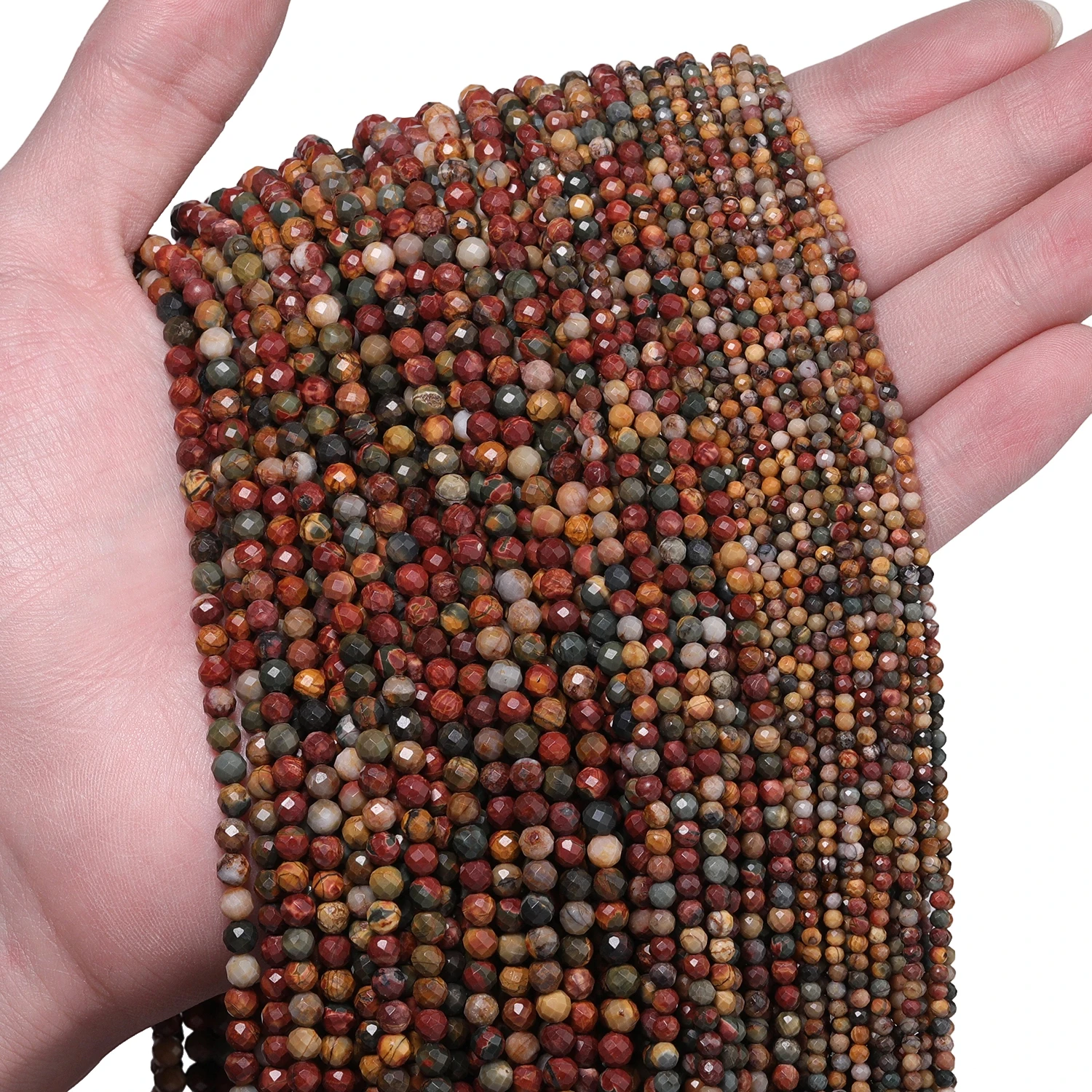Neue 2 3 4mm Facettierte Kleine Perlen Natürlicher Roter Picasso-Jaspis für Schmuckherstellung DIY Armband Halskette Zubehör