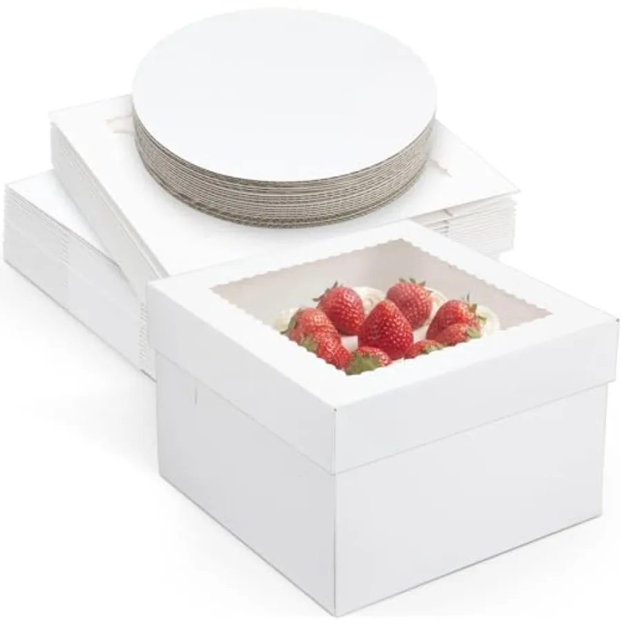 Paquete de 40 Cajas para Pastel con Base de 12x12x8 Pulgadas, Contenedores Blancos para Pastel, Cajas para Pastelería, Tartas y Galletas con Ventana Transparente para Bodas